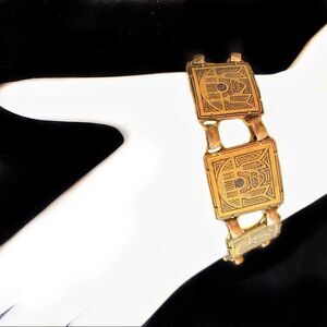 Art Deco Antique bracelet Am Double gold black design safety chain elegant